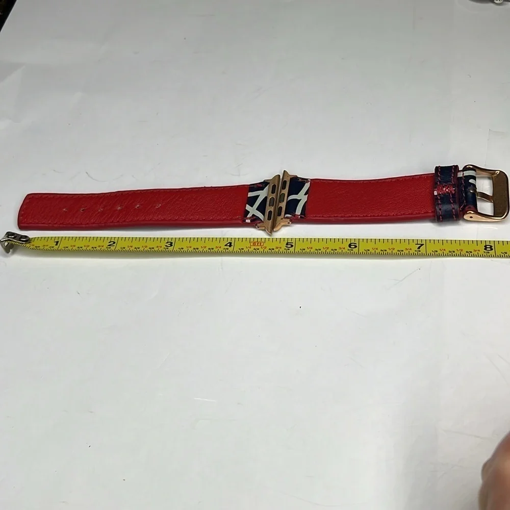 Big A Customs Logo Leather Blue Red White Apple Watch Band Rose Gold Hardware